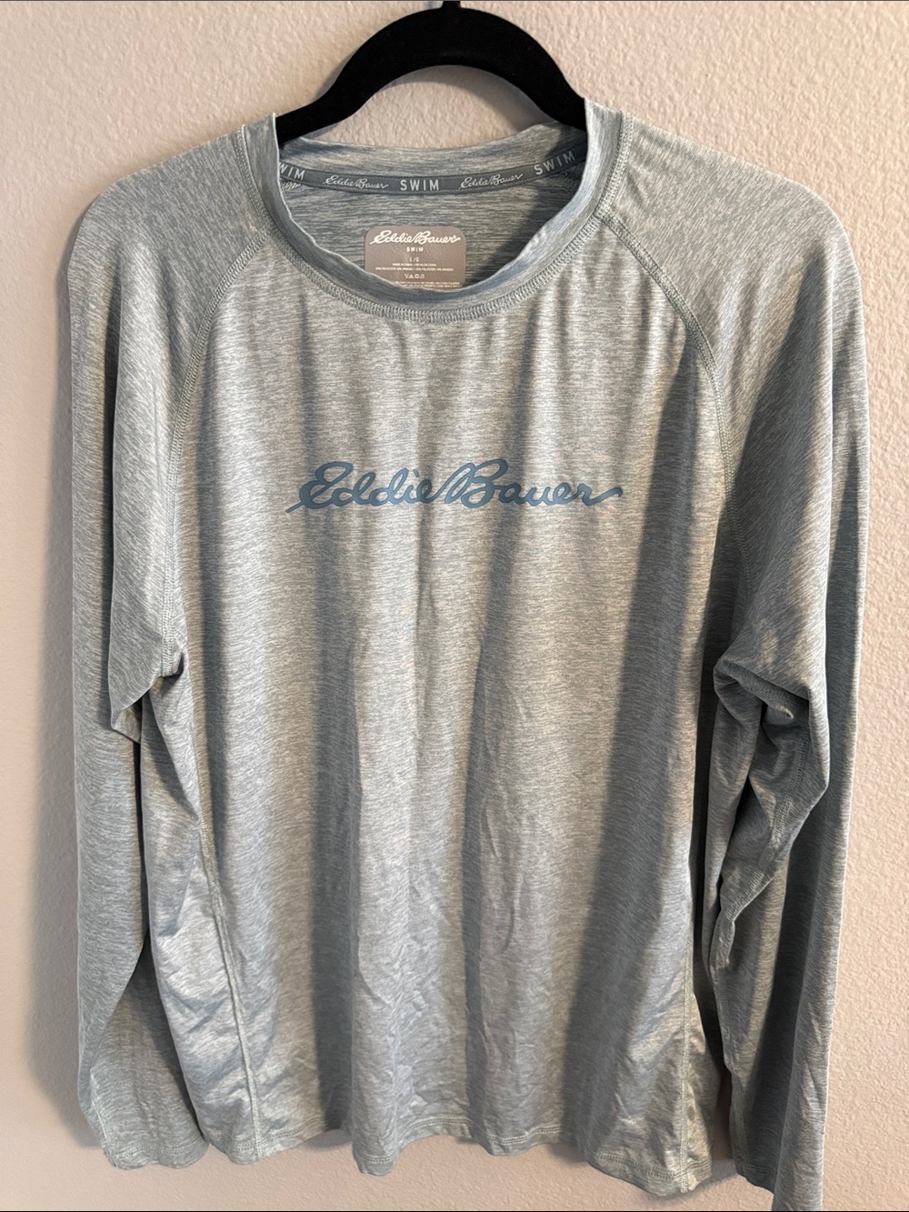 Eddie Bauer Men's Light Gray Blue Logo Swim Rash Guard